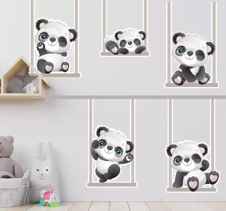 Wandtattoo kinderzimmer mit niedlichen panda-figuren - TenStickers