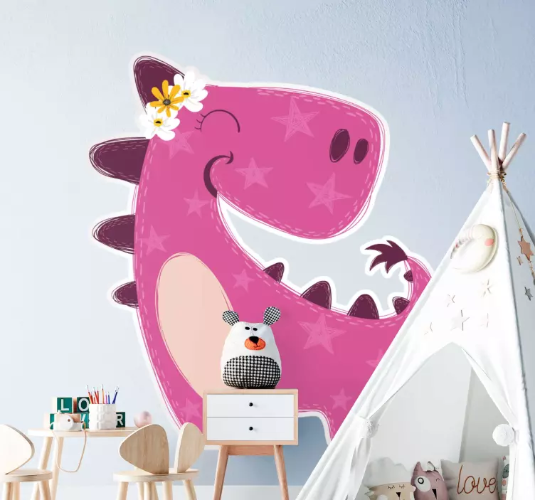 Wandtattoo kinderzimmer niedlicher rosa dinosaurier - TenStickers