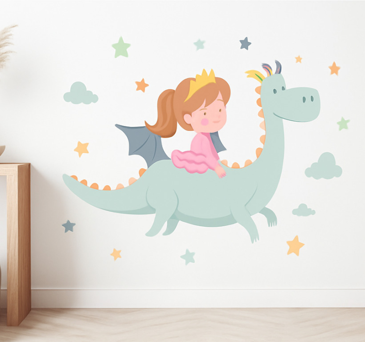 Wandtattoo Kinderzimmer prinzessin auf einem drachen - TenStickers