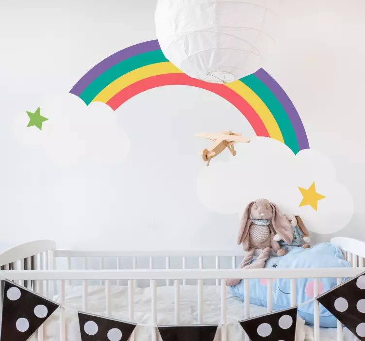 Wandtattoo kinderzimmer regenbogen wolken szene - TenStickers