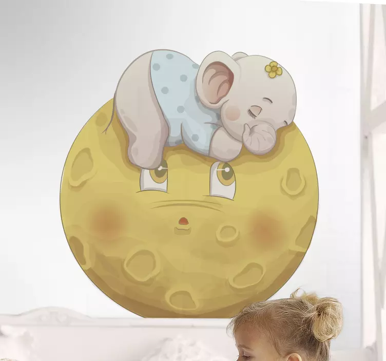 Wandtattoo kinderzimmer schlafender elefant mond - TenStickers