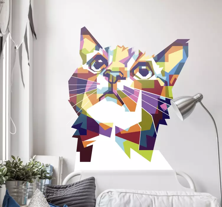 Wandtattoo Jugendzimmer geometrisch bunte Katze - TenStickers