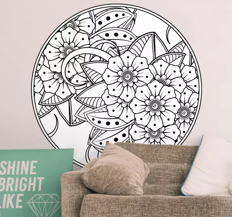 Wandtattoo blumen mit floralem kreismuster - TenStickers