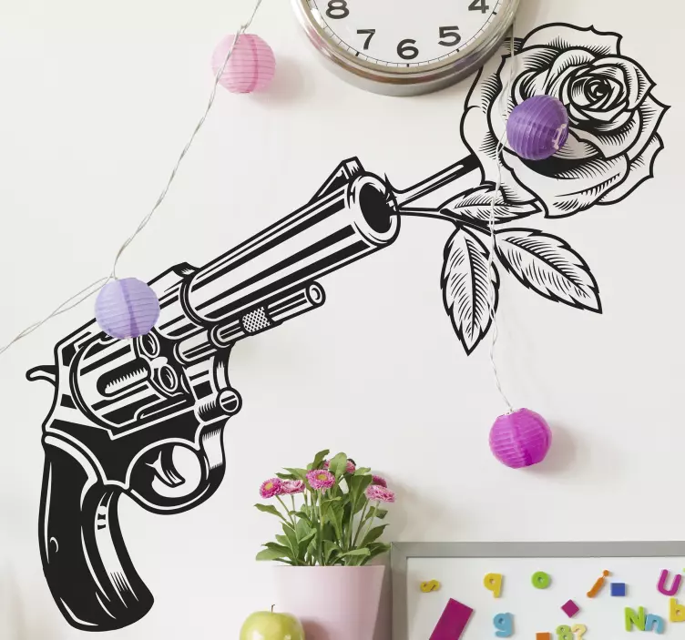 Wandtattoo Ornament blumen- und schusswaffenfusion - TenStickers
