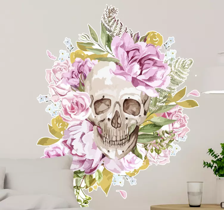 Wandtattoo Ornament floraler totenkopf-akzent - TenStickers