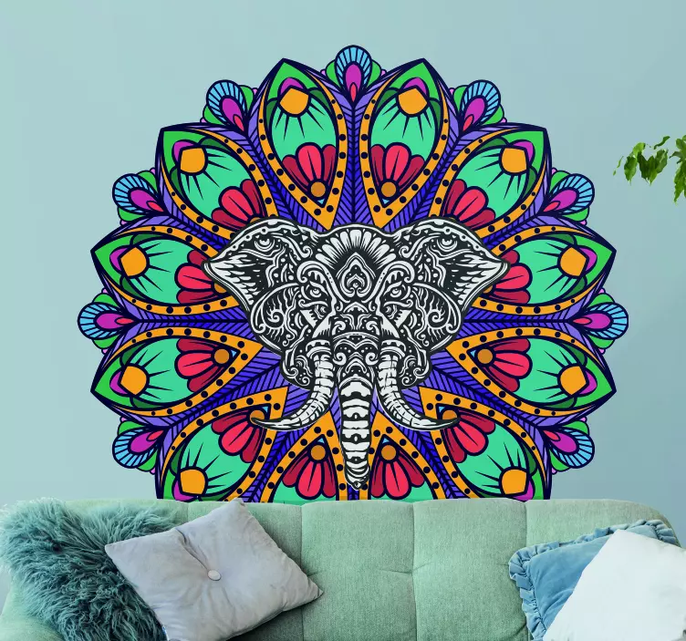 Wandtattoo ornament lebhaftes elefanten mandala - TenStickers