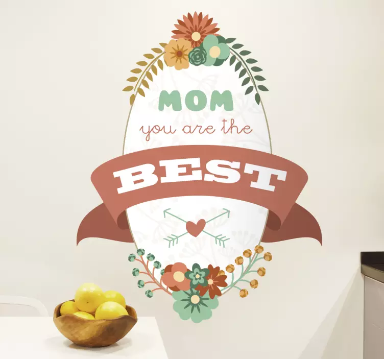 Wandtattoo Oval Floral Mom Best - TenStickers