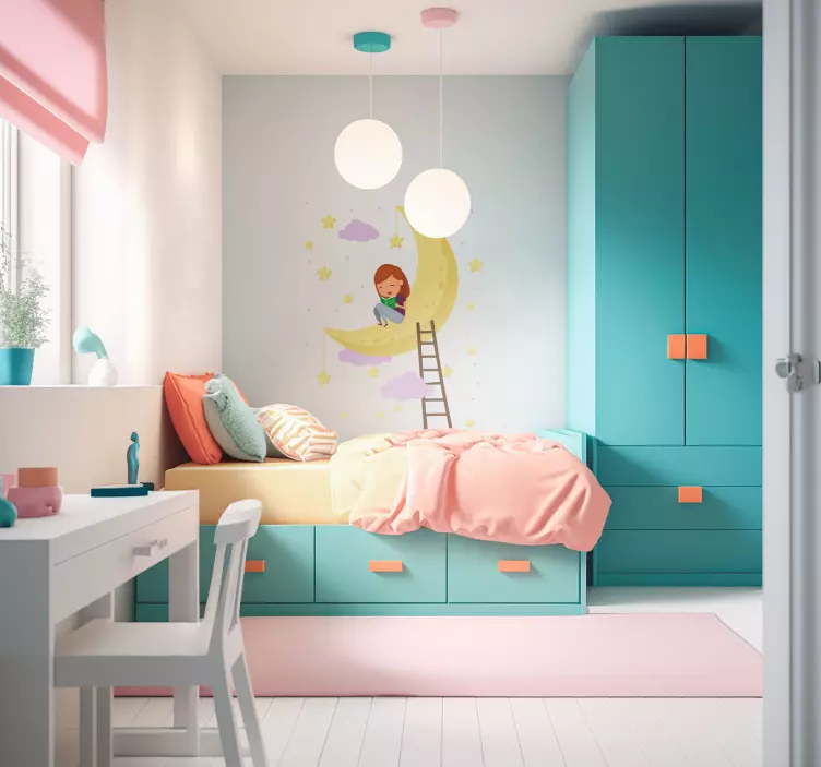 Wandtattoo schlafendes Mädchen auf Mond - TenStickers