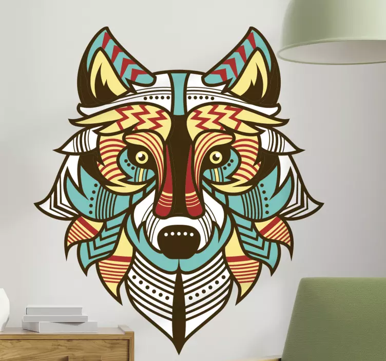Wandtattoo tier bunter wolfskopf - TenStickers