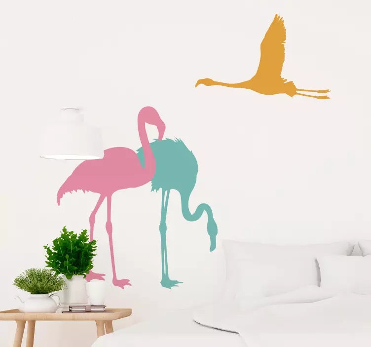 Wandtattoo Tier Flamingos farbig Silhouetten - TenStickers