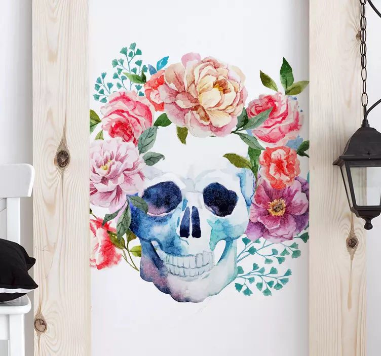Wandtattoo Totenkopf mit Blumenkranz - TenStickers