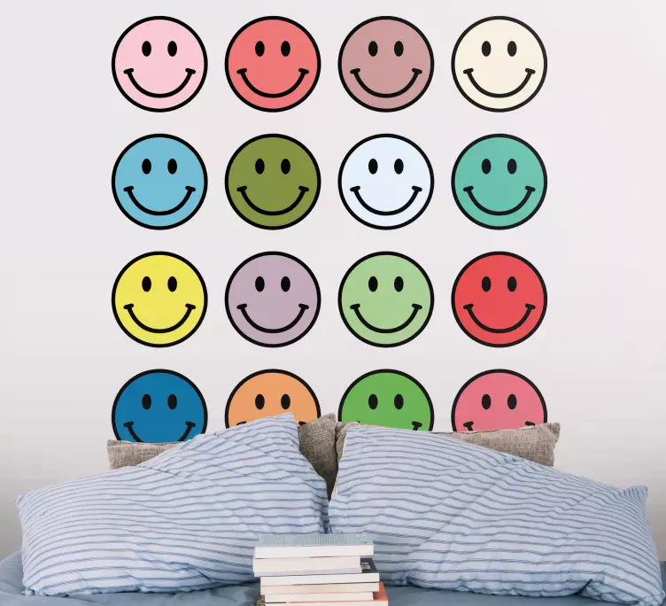 Aufkleber für die Wand Verschiedene Farben '90er smileys - TenStickers
