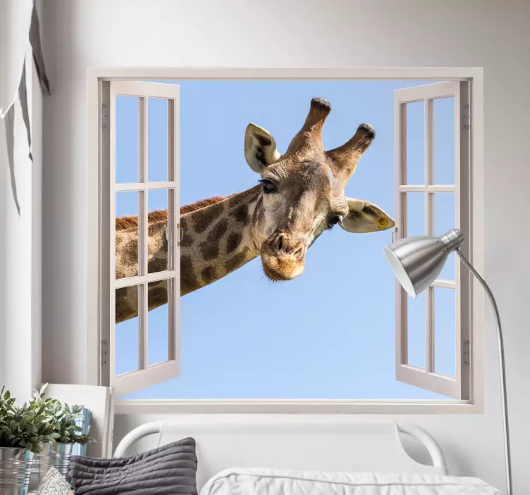 Aufkleber visuelle Effekte Giraffe kommt durch ein fenster 3D - TenStickers