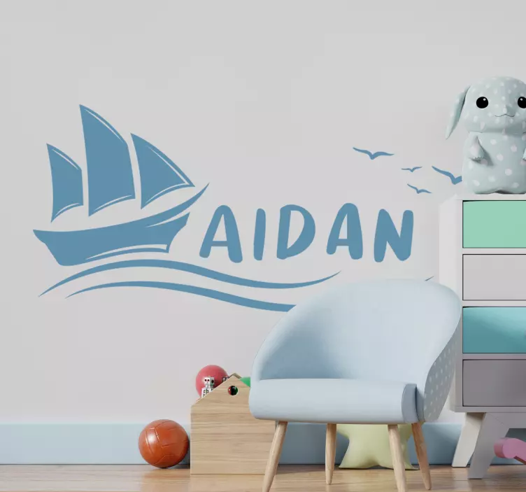 Wandtattoo Welt segelboot mit namensanpassung - TenStickers