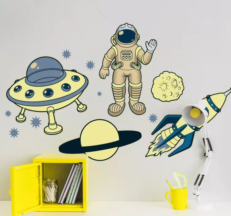 Weltraum Wandtattoo Planeten, astronauten und raketenschiff - TenStickers
