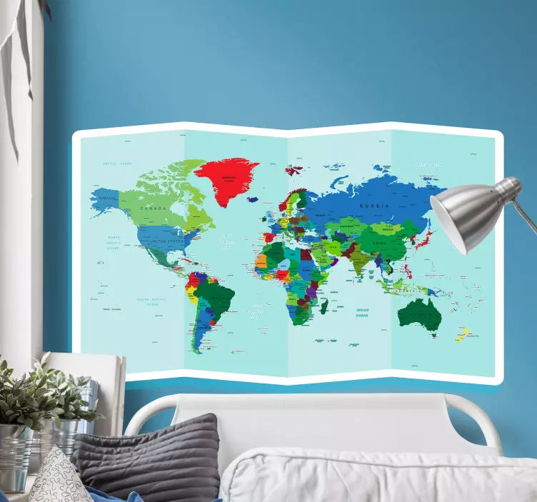 Wandtattoo Weltkarte farbenfrohe geografische karte - TenStickers