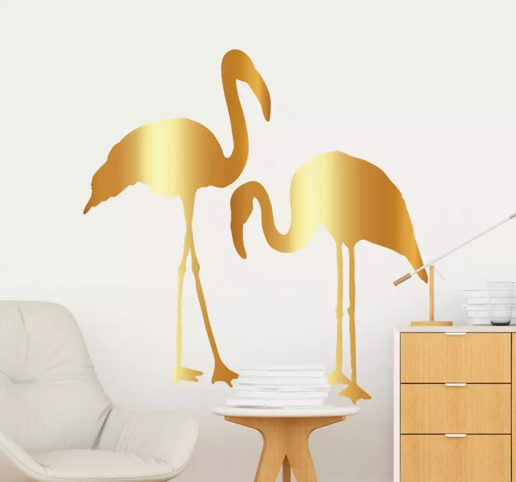 Wandtattoo Wohnzimmer Flamingo Silhouette Gold - TenStickers