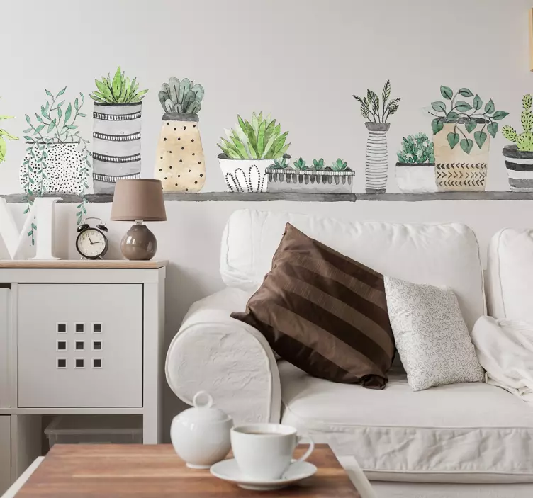 Wandtattoo Wohnzimmer Topfpflanzen Wandbordüre - TenStickers