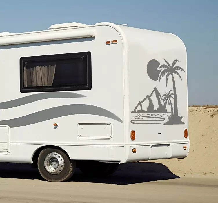 Wohnwagen Aufkleber Palme und Berge - TenStickers