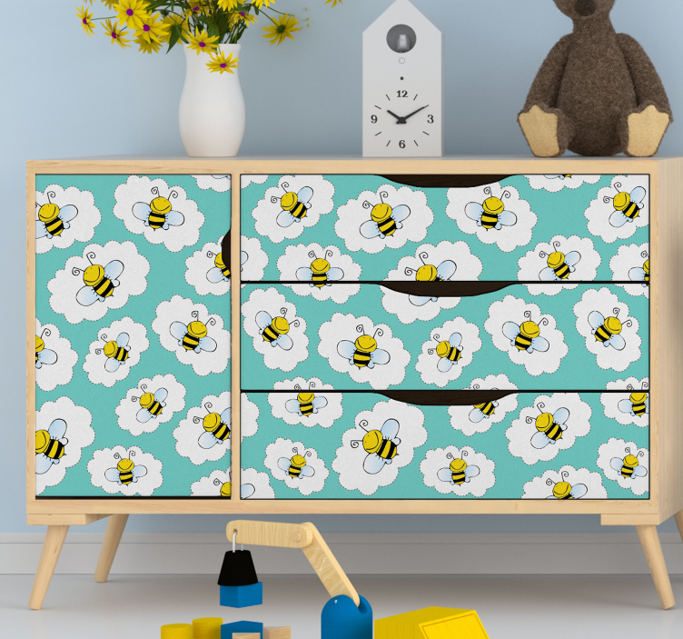 Wolken und Bienen Kinder Möbelaufkleber - TenStickers