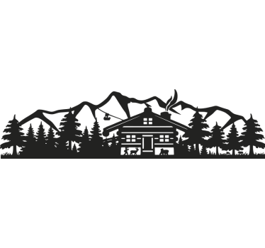 Autoaufkleber berg-hütten-silhouette - TenStickers