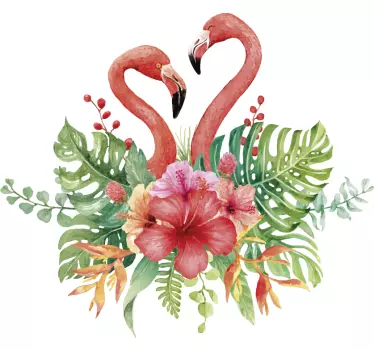 Wandtattoo Ranke Pflanze Flamingo Pärchen - TenStickers