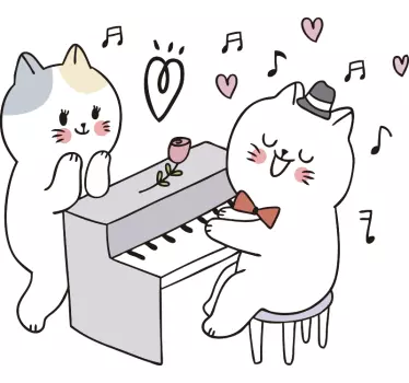 Katze spielt klavier musik wandtattoo - TenStickers