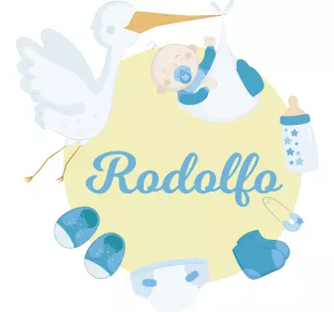 Personalisierbar mit storch baby wandaufkleber - TenStickers