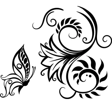 Elegante blume mit schmetterling wandtattoo - TenStickers