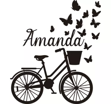 Frühlingsfahrrad mit namen und sschmetterling wandtattoo - TenStickers