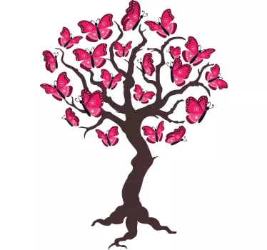 Rosa Baum mit Schmetterlingen Wandtattoo - TenStickers