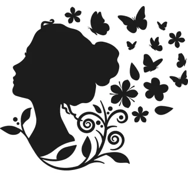 Frau Blumen Umriss Schmetterling Aufkleber - TenStickers
