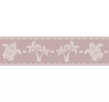 Bordüre selbstklebend Hawaii Schildkröte und Palmenmuster - TenStickers