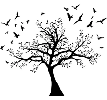 Wandtattoo Baum Großer Baum mit Vögeln - TenStickers