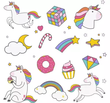 Kinderzimmer Wandtattoo Einhorn und Regenbogen Set - TenStickers