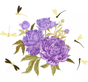 Wandtattoo Blume Pfingstrose, Flieder und Libelle - TenStickers
