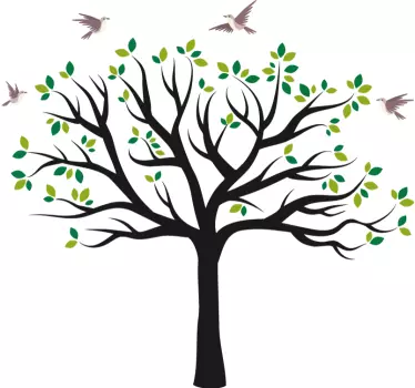 Wandtattoo Baum Vögel fliegen über grünen Baum - TenStickers