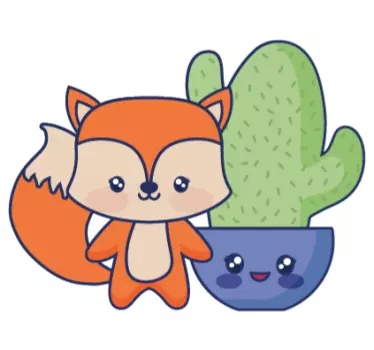Comic Aufkleber Anime kaktus und fuchs - TenStickers