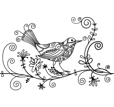 Wandtattoo Wohnzimmer Vogel Blumenranke - TenStickers