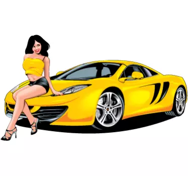 Wandtattoo Rennauto mit Pin up Girl - TenStickers