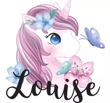 Personalisierte Sticker Einhorn und Schmetterling - TenStickers