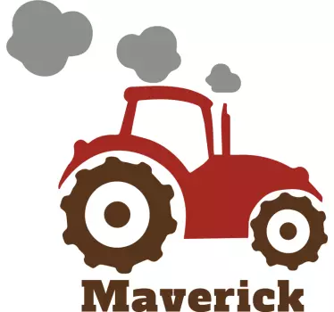 Spielzeug Aufkleber Traktor rot und braun mit Namen - TenStickers