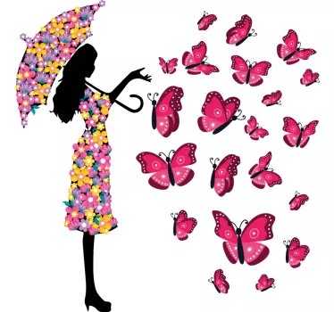 Wandtattoo schmetterling frau mit schmetterlingsschirm - TenStickers