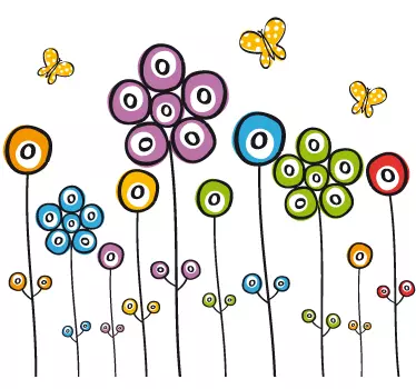 Blumenwiese Schmetterling Sticker - TenStickers