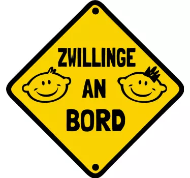 Baby Autoaufkleber Gelbes schild mit zwillingen - TenStickers