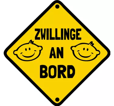 Baby Autoaufkleber Gelbes schild mit zwei jungs - TenStickers