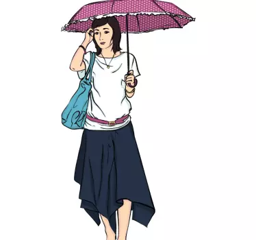 Frau mit Regenschirm Wandtattoo - TenStickers