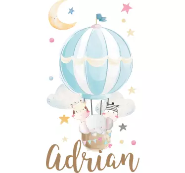 Heißluftballon mit Tieren und Namen Wandtattoo Schlafzimmer - TenStickers