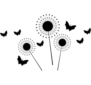 Wandtattoo Pflanze Löwenzahn und Schmetterlinge - TenStickers