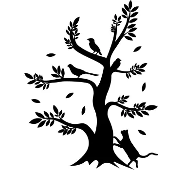 Wandaufkleber Garderobe Einfarbiger baum mit vögeln und einem käf - TenStickers